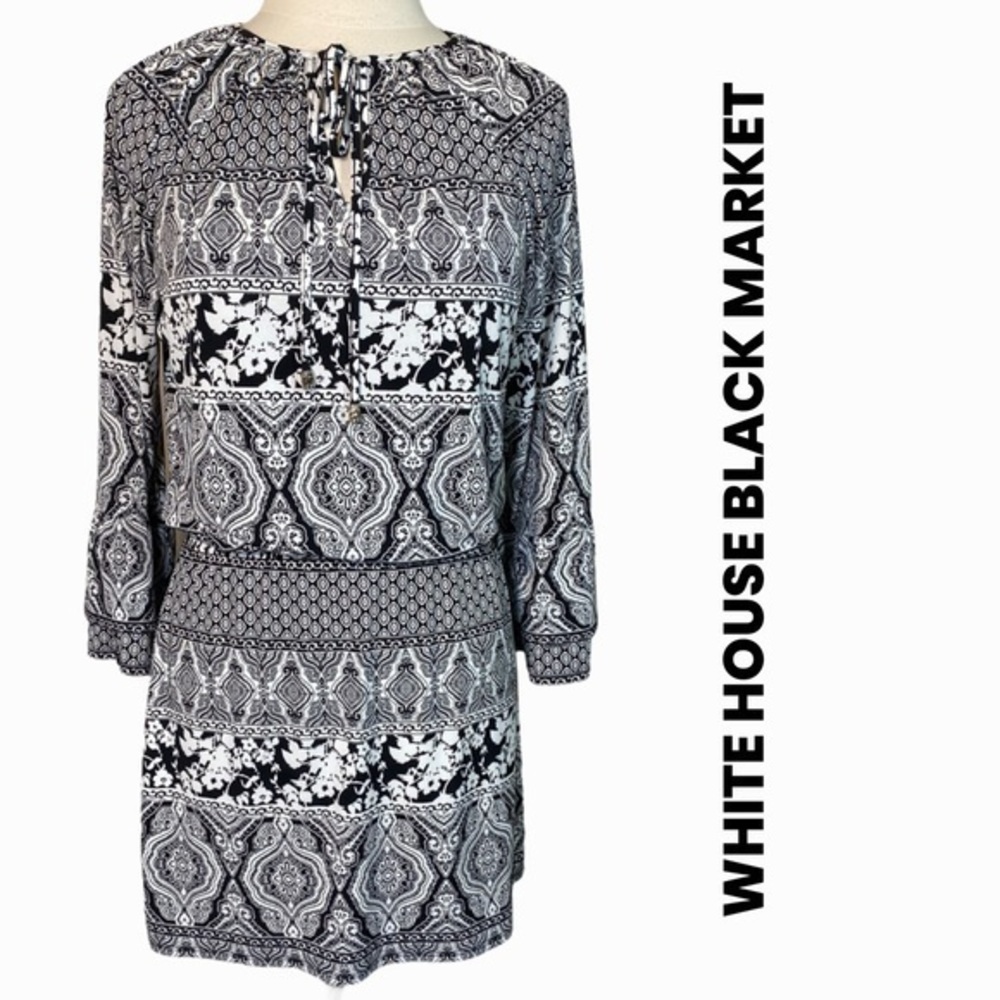 White House Black Market Monochrome Patterned Dress